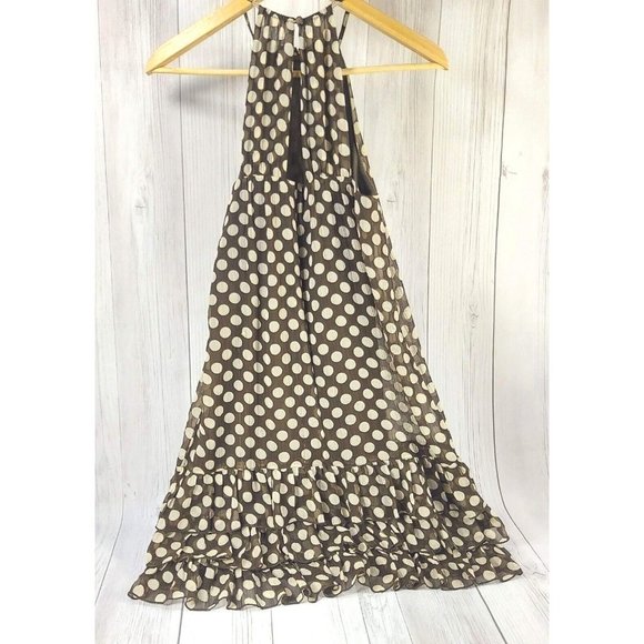 Women Summer Dress VERO MODA Halter Neck Sleeveless Mini Polka Dots Brown/White - Picture 8 of 12